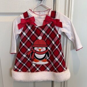 Youngland NWOT Red Plaid 2-Piece Size 12mo Dress with Penguin Design